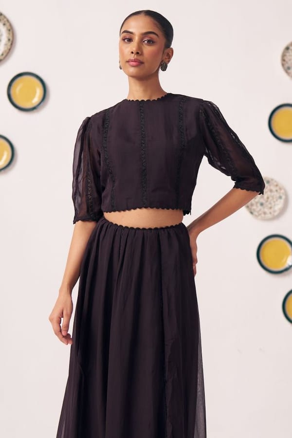 Reva Black Crop Top WIth Lace Embellishment — Western Era