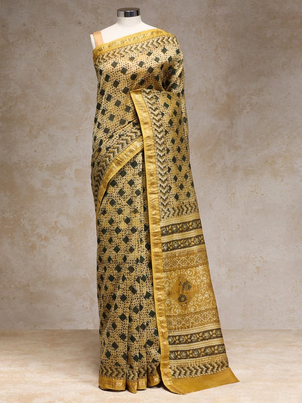 Mustard Gold Handblock Printed Geometric Mosaic — BINKS