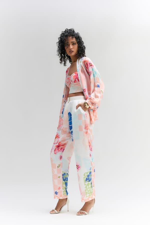 Multi Coloured Silk Abstract Floral Printed Pants — Itara an another