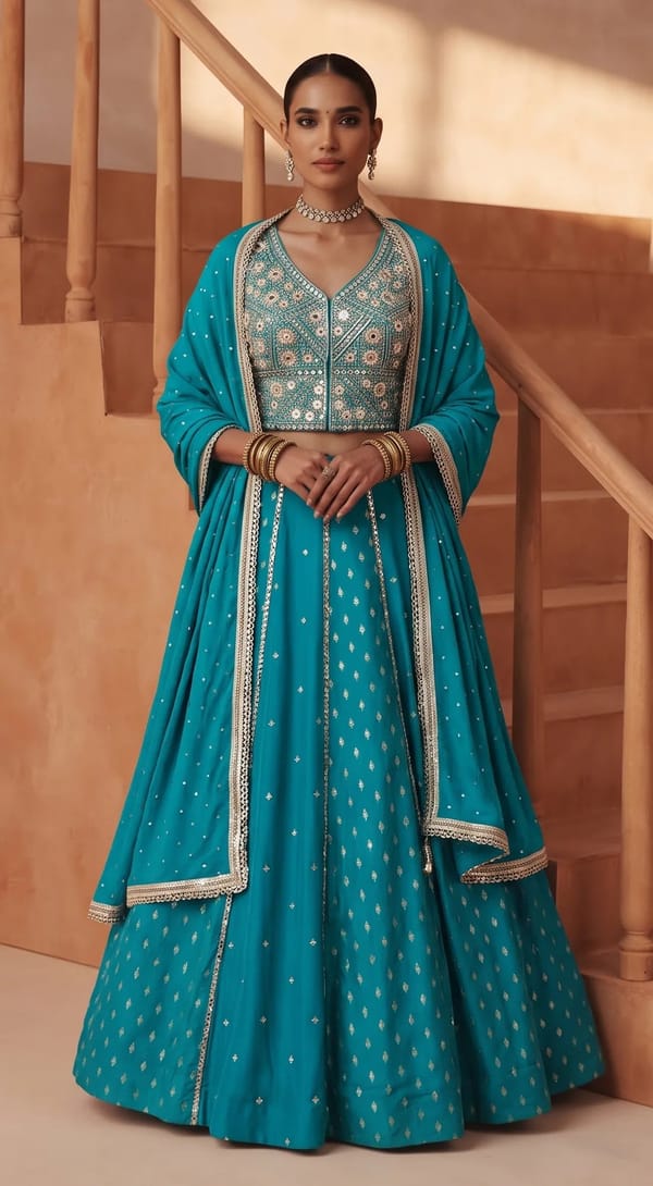 PLR-4596 Embroidered Lehenga Set — Basanti Kapde aur Koffee