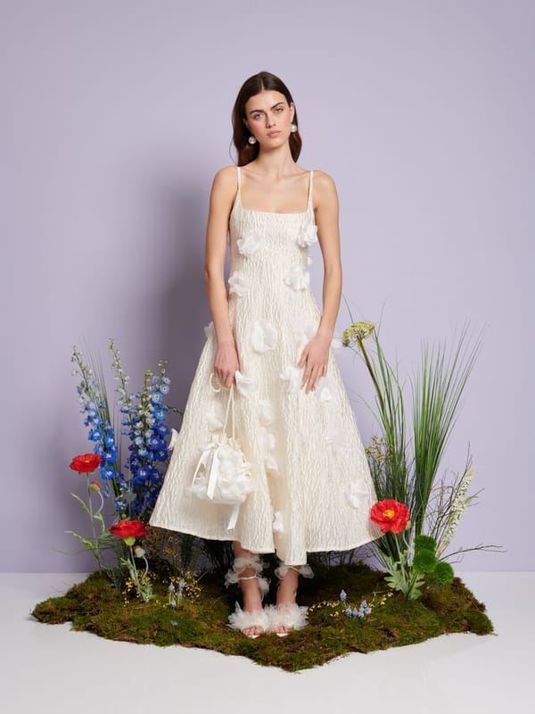 White 3D Floral Applique Fit and Flare Maxi Dress — SISTER JANE