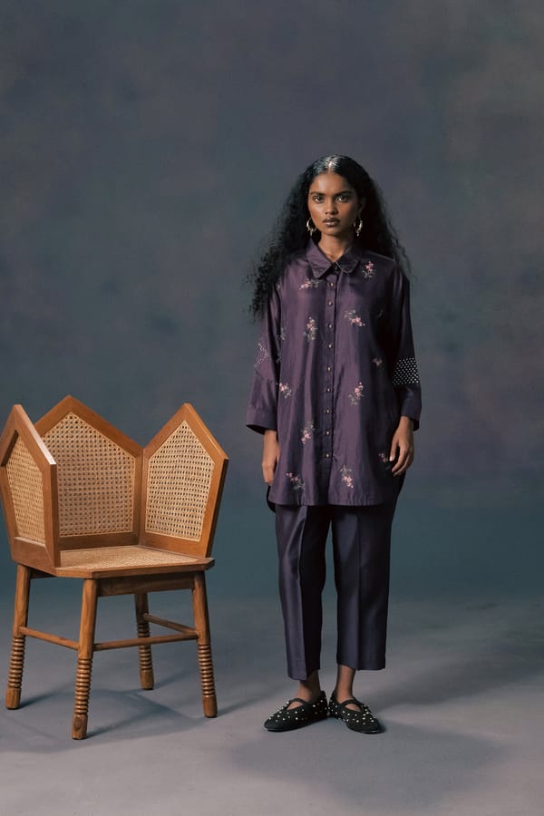 Print Drop Shoulder Shirt In Silk With Pants — Arcvsh Pallavi Singh