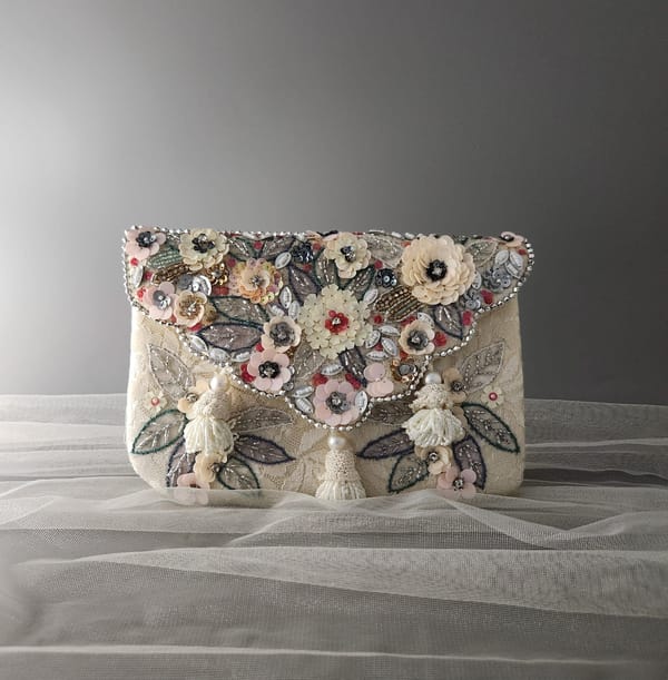 3D Ivory Multi Flower Bag — Adwita