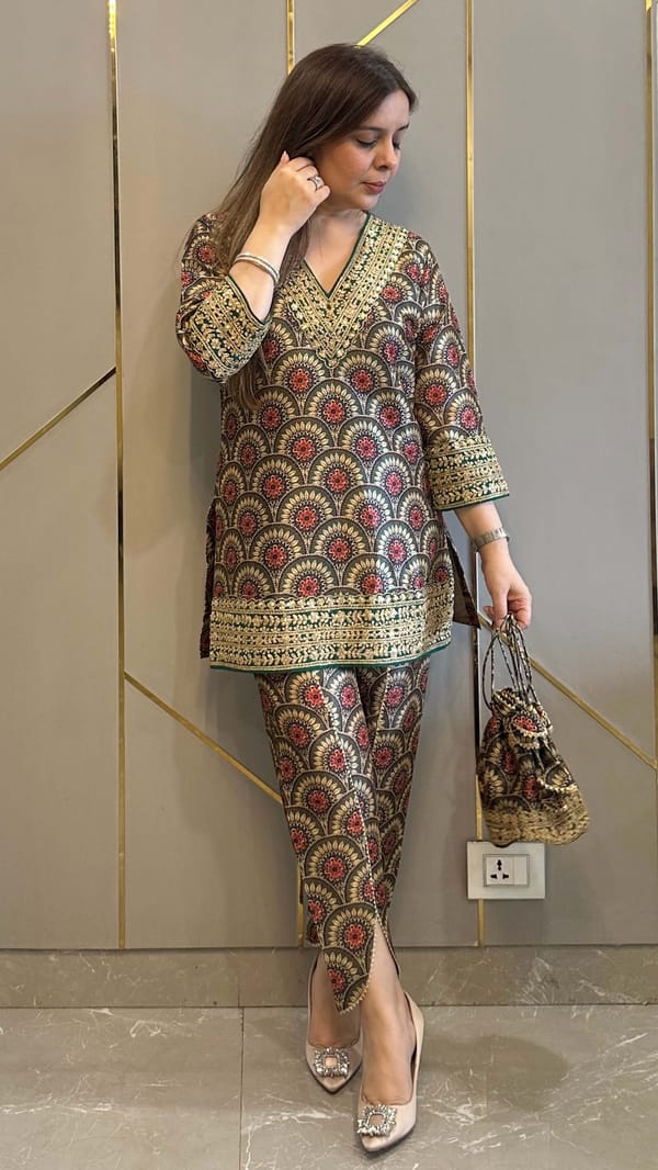 Olive Bloom Silk Embrdoiered Co-ord — Kylee Fashions