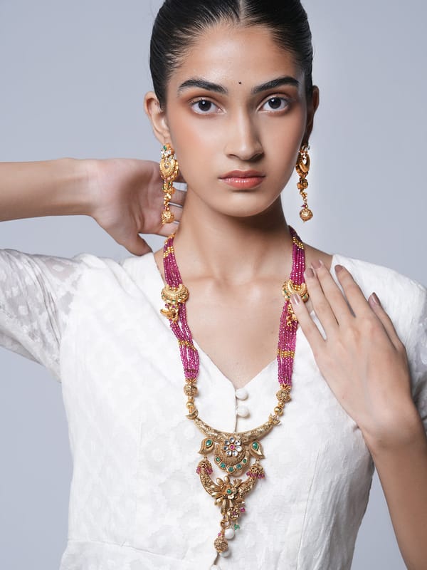 Long Pink Mala Pendant Necklace Set — Cao Jewellery