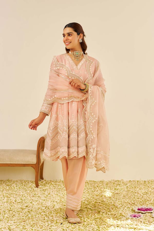 Off Rose Short Anarkali Kurta Set with Salwar — Sheetal Batra
