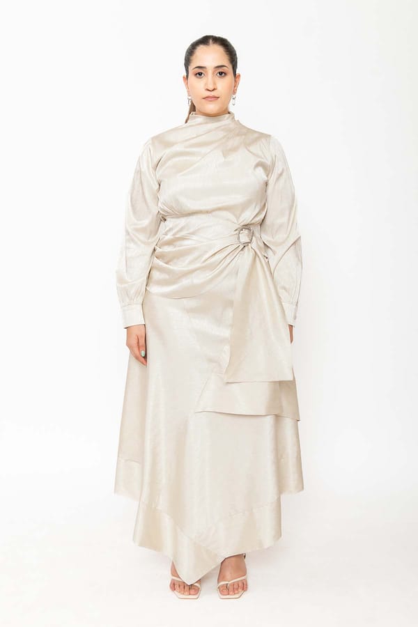 Cream Satin Draped Top and Maxi Skirt Co-ord Set — Contemponari