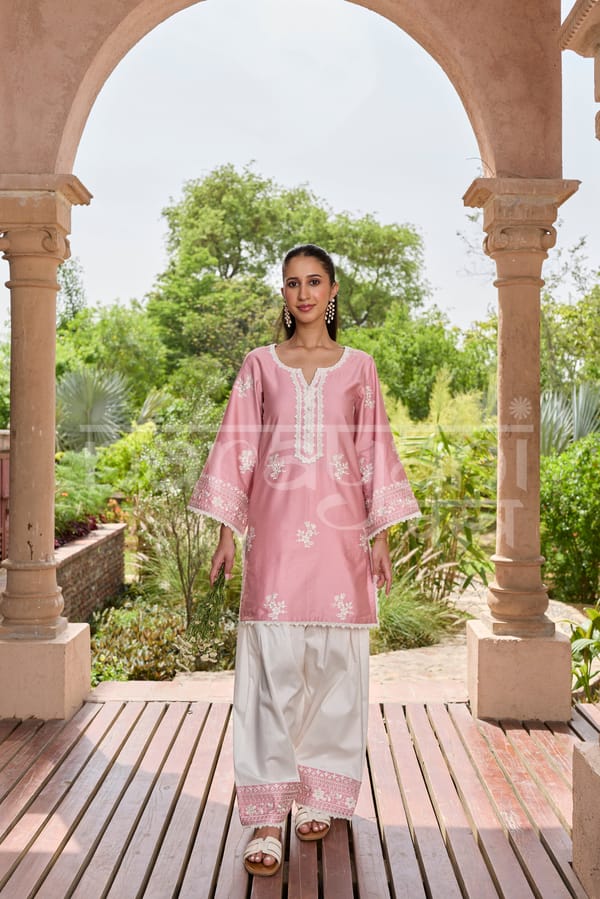 EMBER - Pink Embroidered Co-ord Set — NARAYANI VASTRA