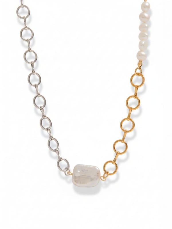 Two Tone Freshwater Pearl O Shape Hollow Chain — Cao Jewellery