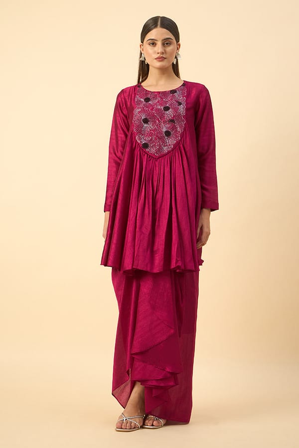 Floral Embroidered Tunic Skirt Set — Aakaar