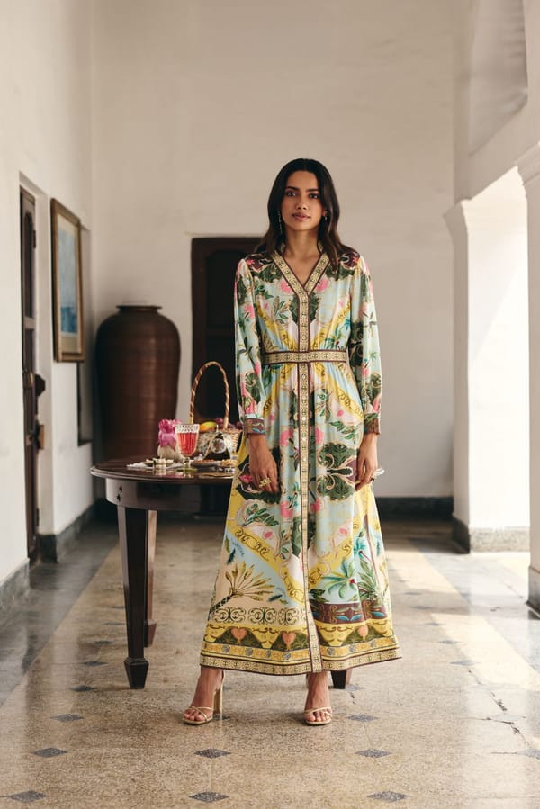 Mint Multicolor Printed Fit and Flare Maxi Dress — Muvazo