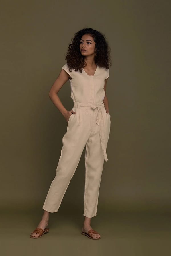 Evening Chai Jumpsuit In Neutral Beige — REISTOR