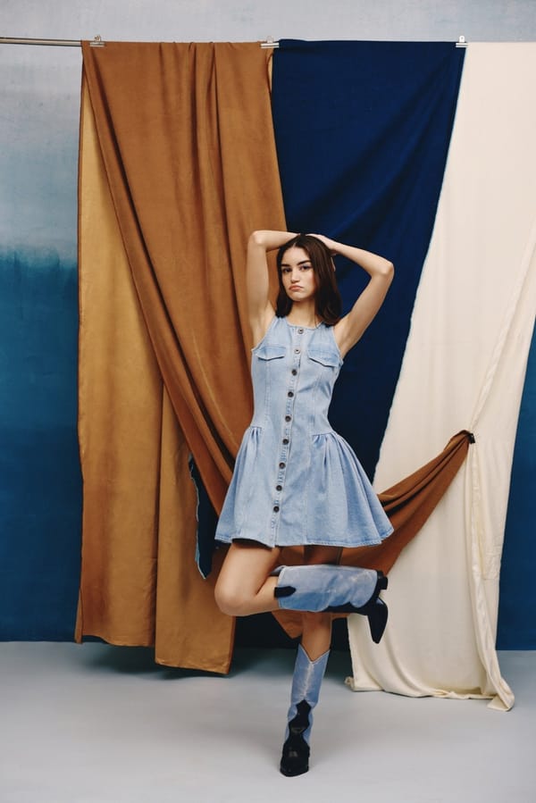 Light Wash Blue Button-Front Denim Mini Dress — quietBOLD