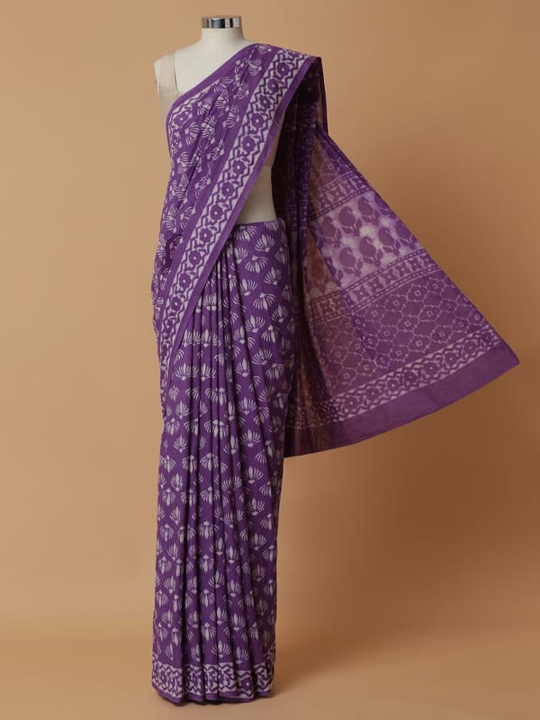 Hand Block Printed Lavender Cotton Mulmul Rozaana — BINKS