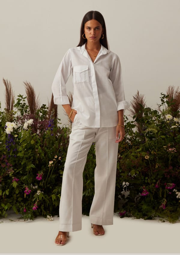 White Cotton Shirt and Wide-Leg Pants Co-ord Set — AMOSHI