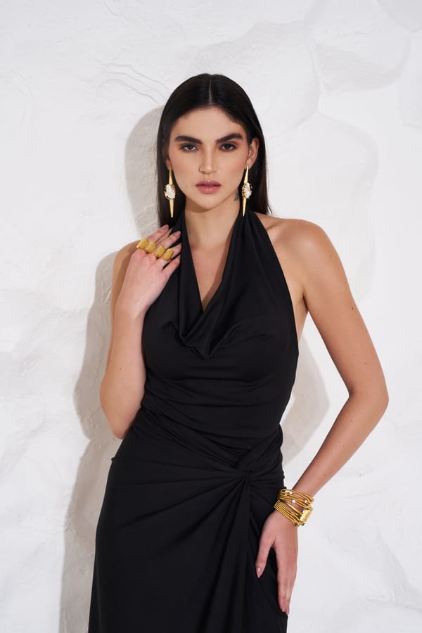 Black Lycra Halter Cowl Neck Backless Top — Torqadorn