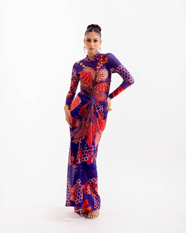 Blue Tropical Mesh Dress — Urban Pataka