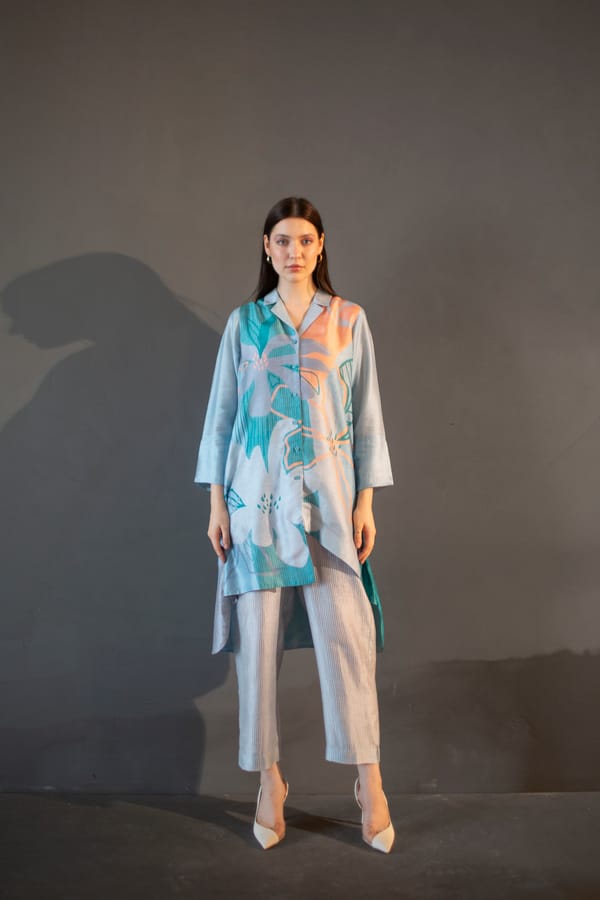 Blue & Orange High Low Kurta Set — CLOS