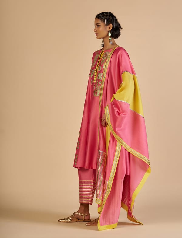 Embroidered color block Dupatta — Gulabo by Abu Sandeep