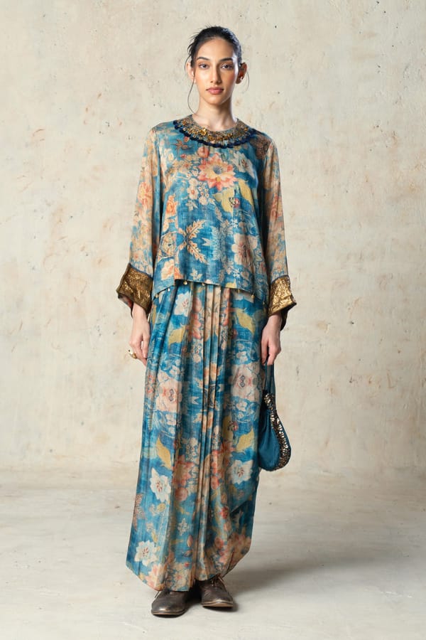 Blue Cowl Skirt Set — Basil Leaf