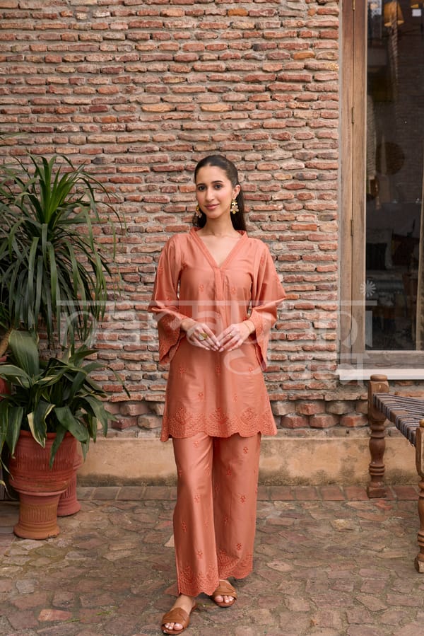 ZORA - Rust Embroidered Co-ord Set — NARAYANI VASTRA