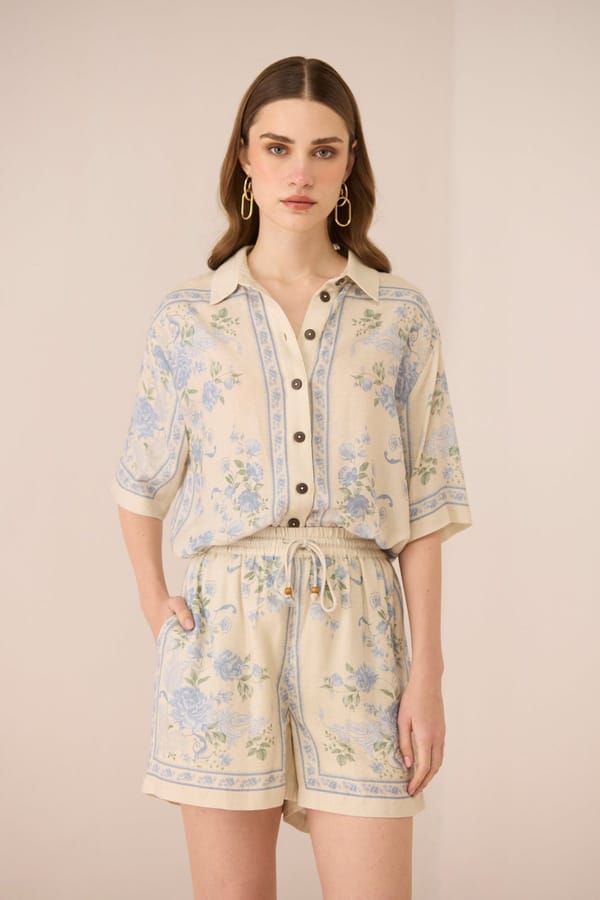 Azure Bloom Printed Shirt and Shorts Co-ord Set — Calling June