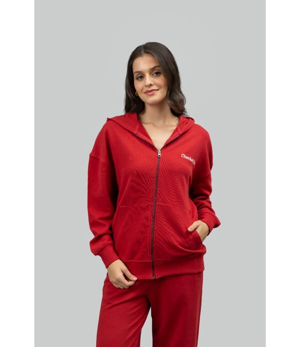Red Cotton Terry Zip-Up Hoodie — Necesera