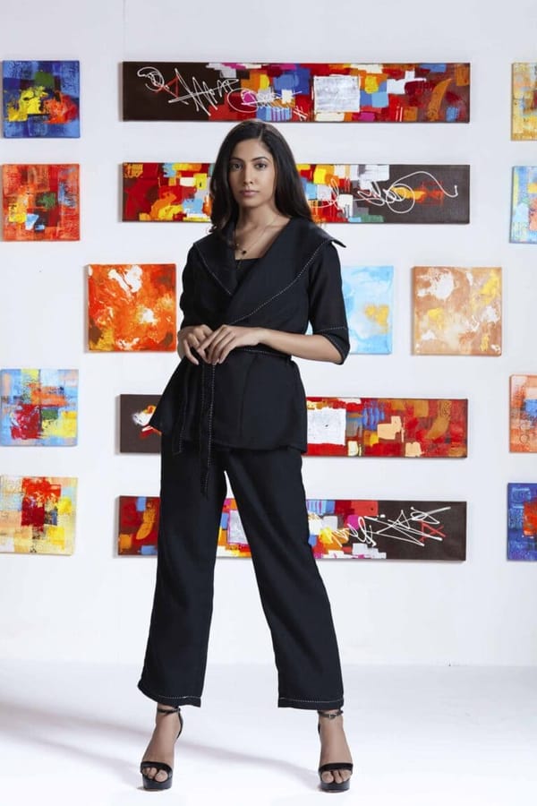 Black Wrap Jacket and Straight Pants Co-ord Set — Savaaya