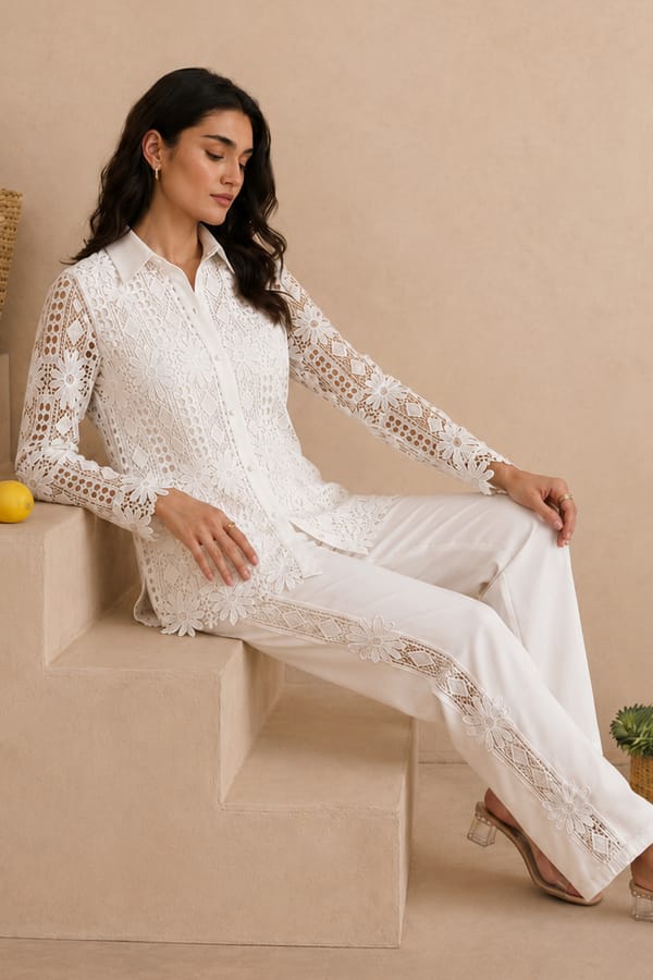White High-Rise Wide-Leg Tailored Trousers — ANYSA