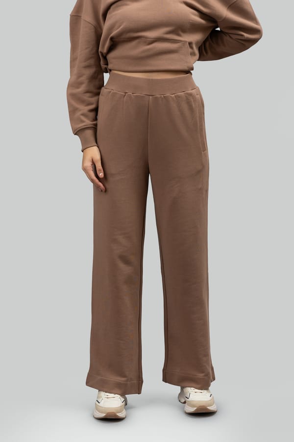 Mocha Brown Wide-Leg Cotton Terry Lounge Trackpants — Necesera