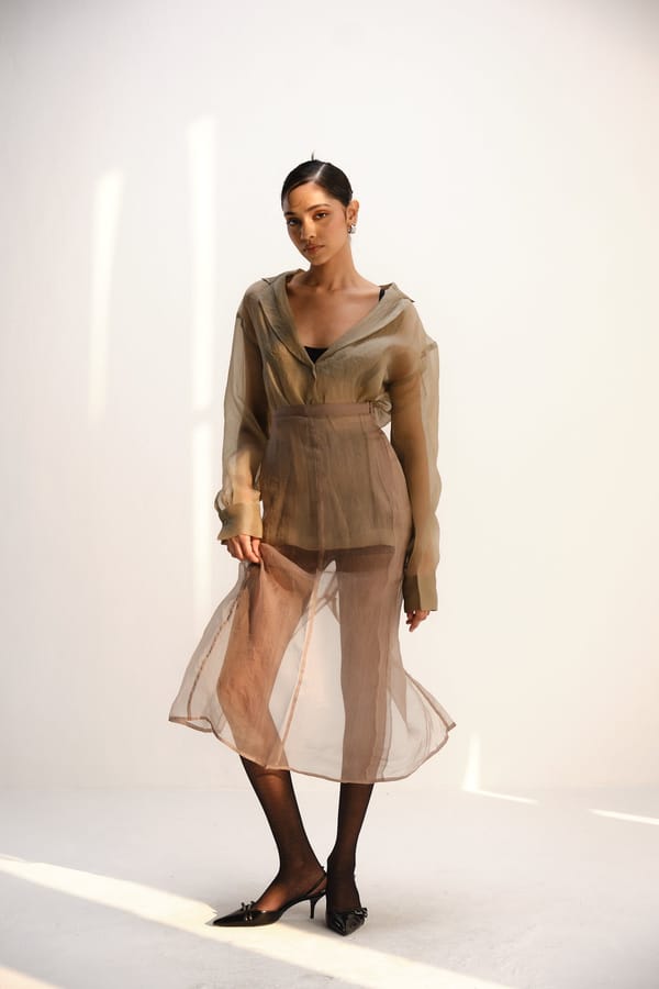 Beige Sheer Organza Midi Skirt with Side Zip — Shop Staple