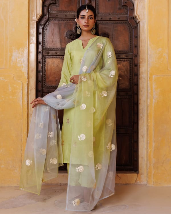 Pastel Green Silk Kurta Set — Bannhi by Priyanka Rathore