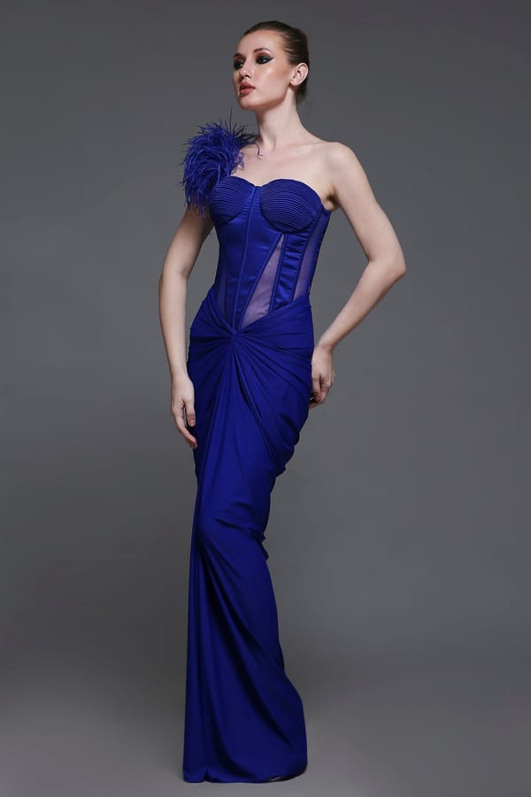 Royal Blue Corset and Draped Maxi Skirt Co-ord Set — OZEQO