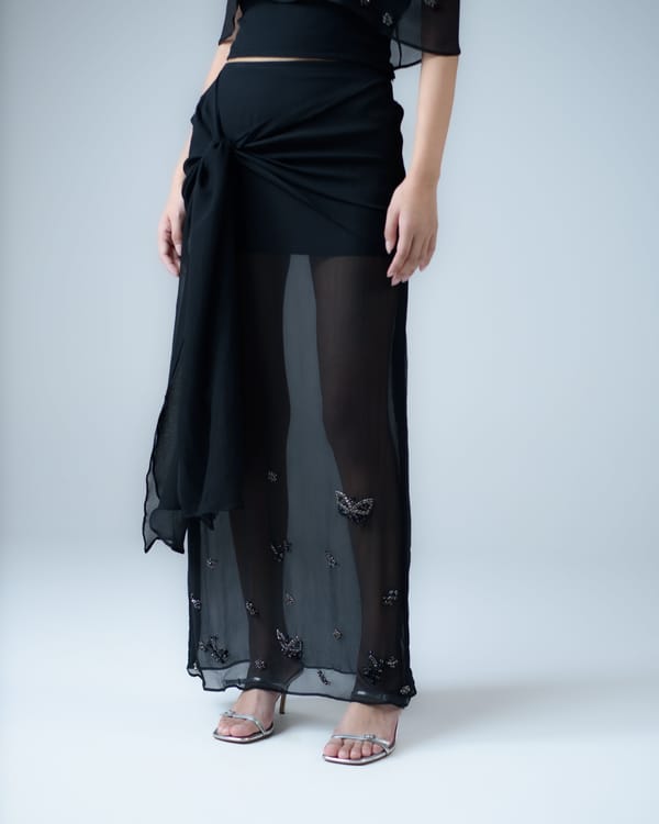 Black Silk Chiffon Embellished Maxi Skirt — MAGIA