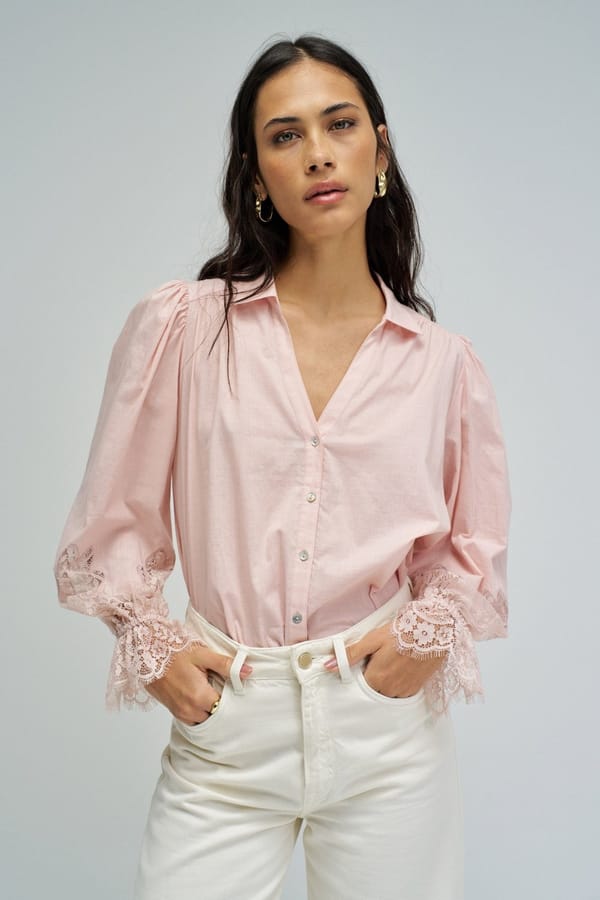 Light Pink Cotton Shirt with Lace Cuffs — SALSA JEANS