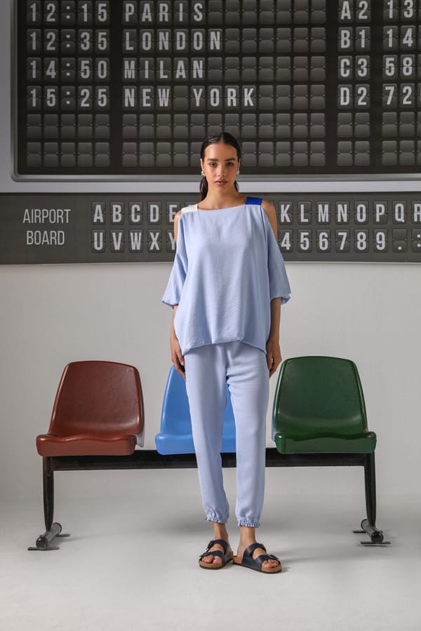 Pale Blue Cold-Shoulder Top and Pants Co-ord Set — Shivya K