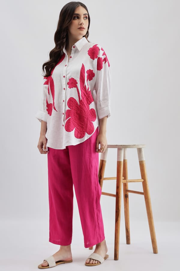 Fuschia Linen Wide-Leg Pull-On Trousers — Linen Bloom