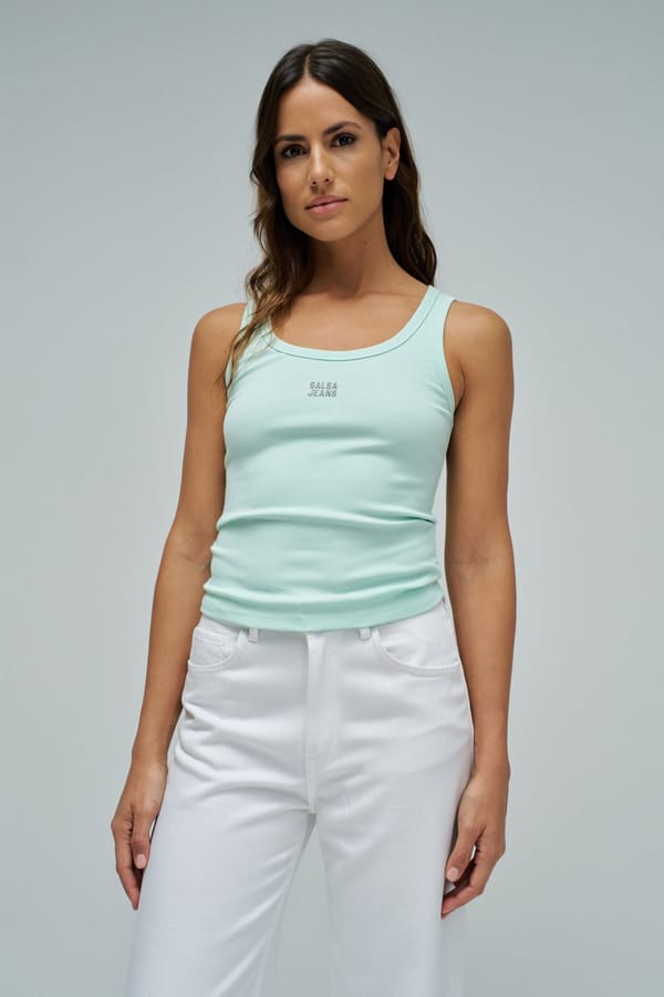 Light Green Ribbed Knit Slim Fit Tank Top — SALSA JEANS