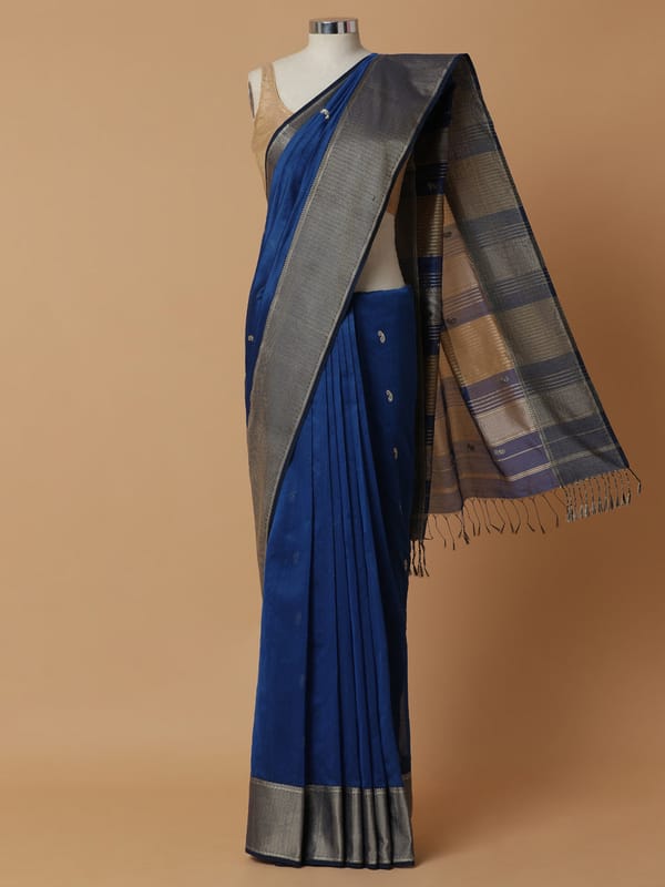Maheshwari Cotton Silk Blue Woven Butta Tyohaar — BINKS