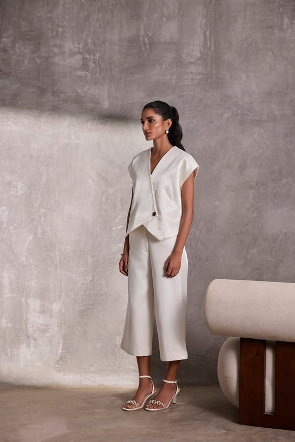 Ivory Gajji Silk Gaucho Pants — Tara & I