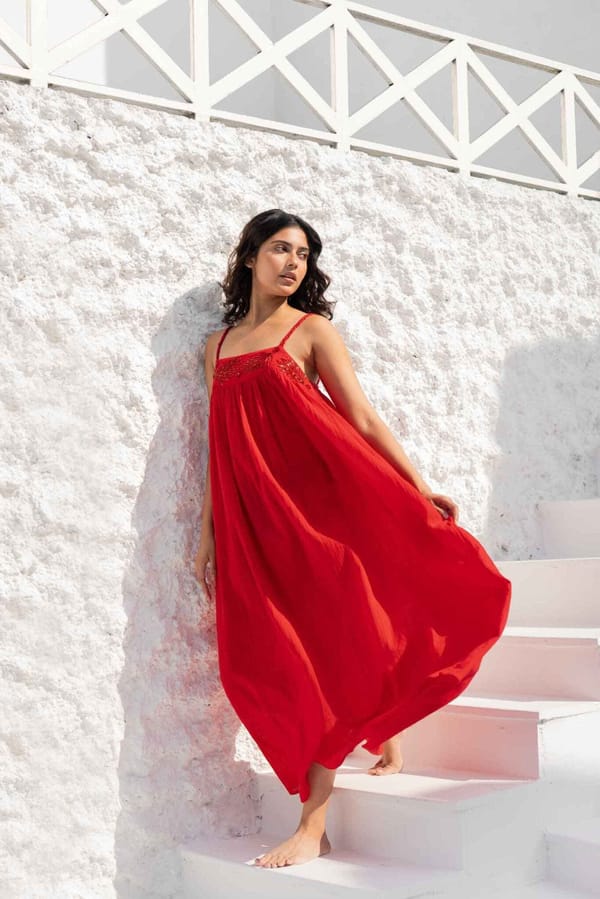 Scarlet Embellished Yoke Long Dress — Beach Bum