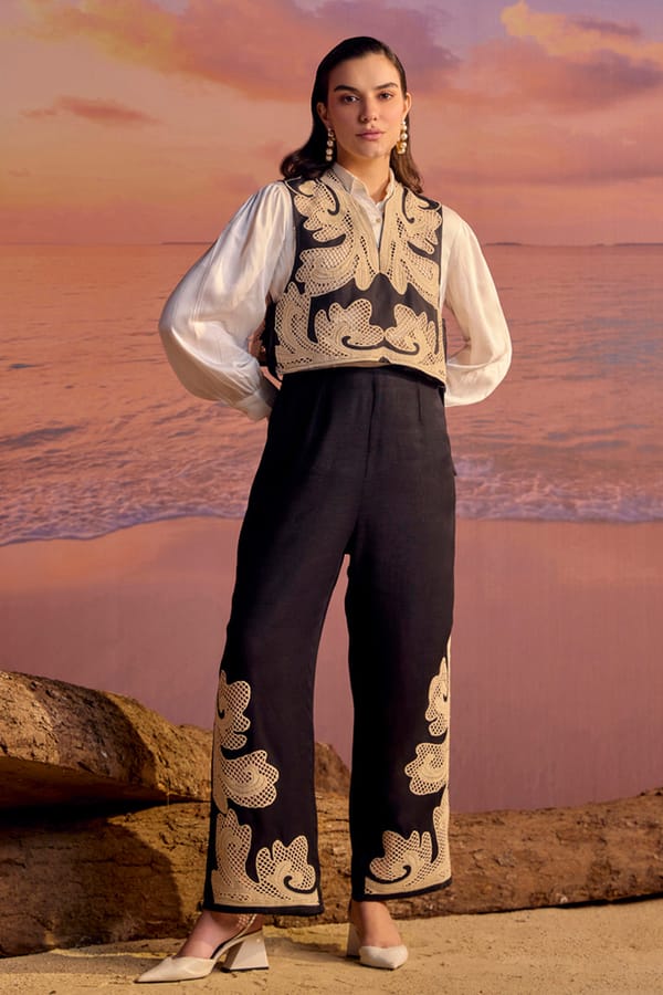 Black Cutwork Embroidered 3-Piece Co-ord Set — BOHO-CHIC