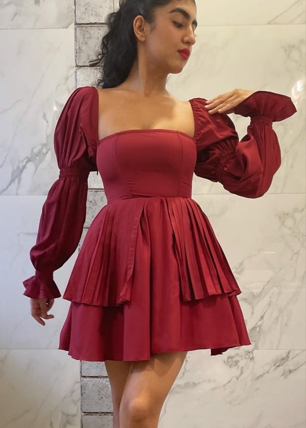 Pixie Burgundy Puff Corset Dress — Lea Clothing