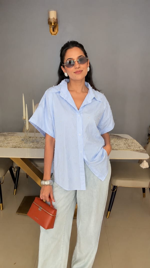 Oversized Pearl Embedded Poplin Shirt — CLOSET AFFAIR