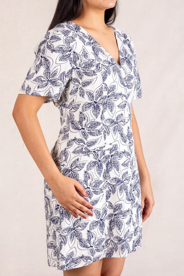 Navy Floral Print Button-down Mini Dress — Move About Effortlessly