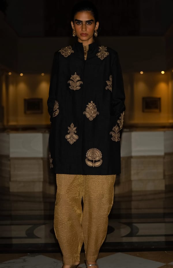 Motif Embroidered Textured Jacket, Benares — Dash and Dot