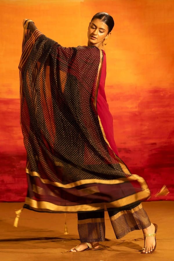 Illume Rivet Black Kota-Doria Dupatta — Banana Labs