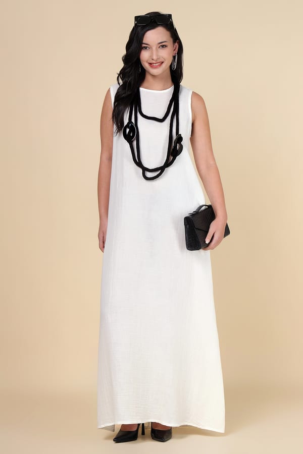 White Sleeveless A-Line Maxi Dress — ACRE