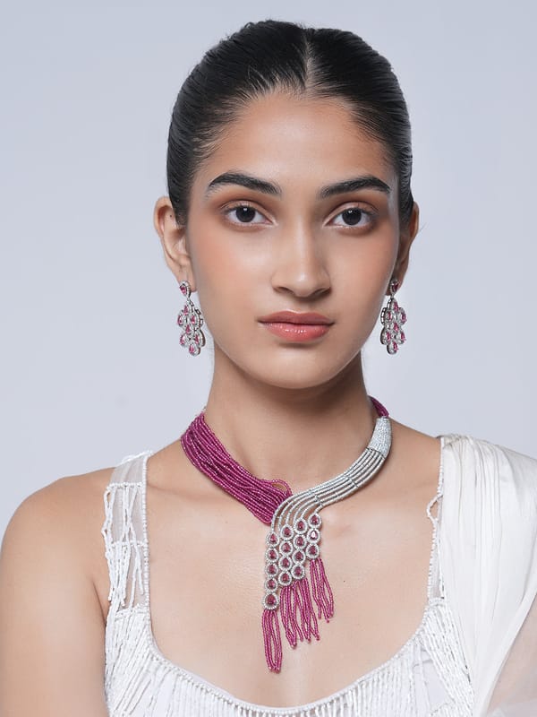 Pink Designer CZ Necklace Earrings — Cao Jewellery