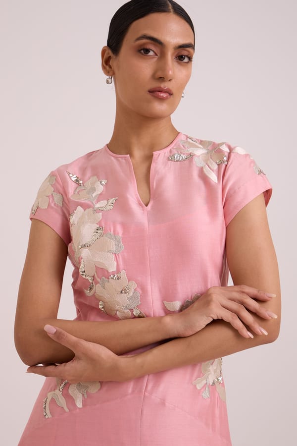 Pastel Pink Floral Applique High-Low Maxi Dress — Madder Much